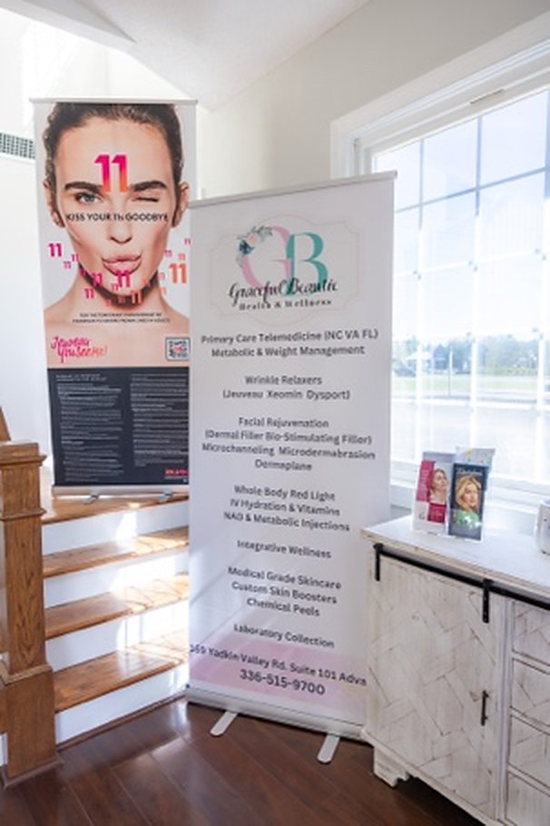 Front entry with the Graceful Beautie welcome banner